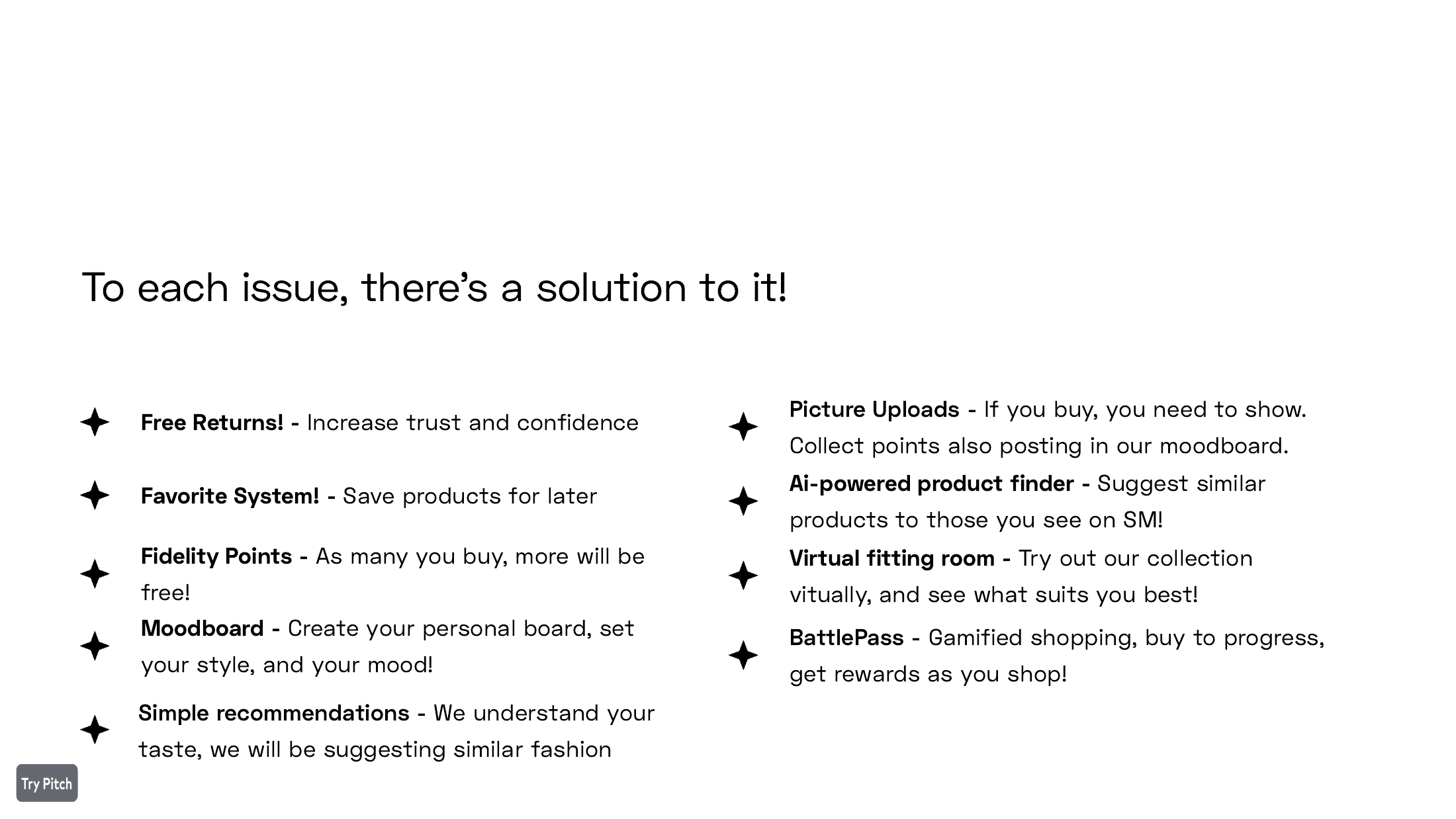 Ideation slide — nine candidate solutions